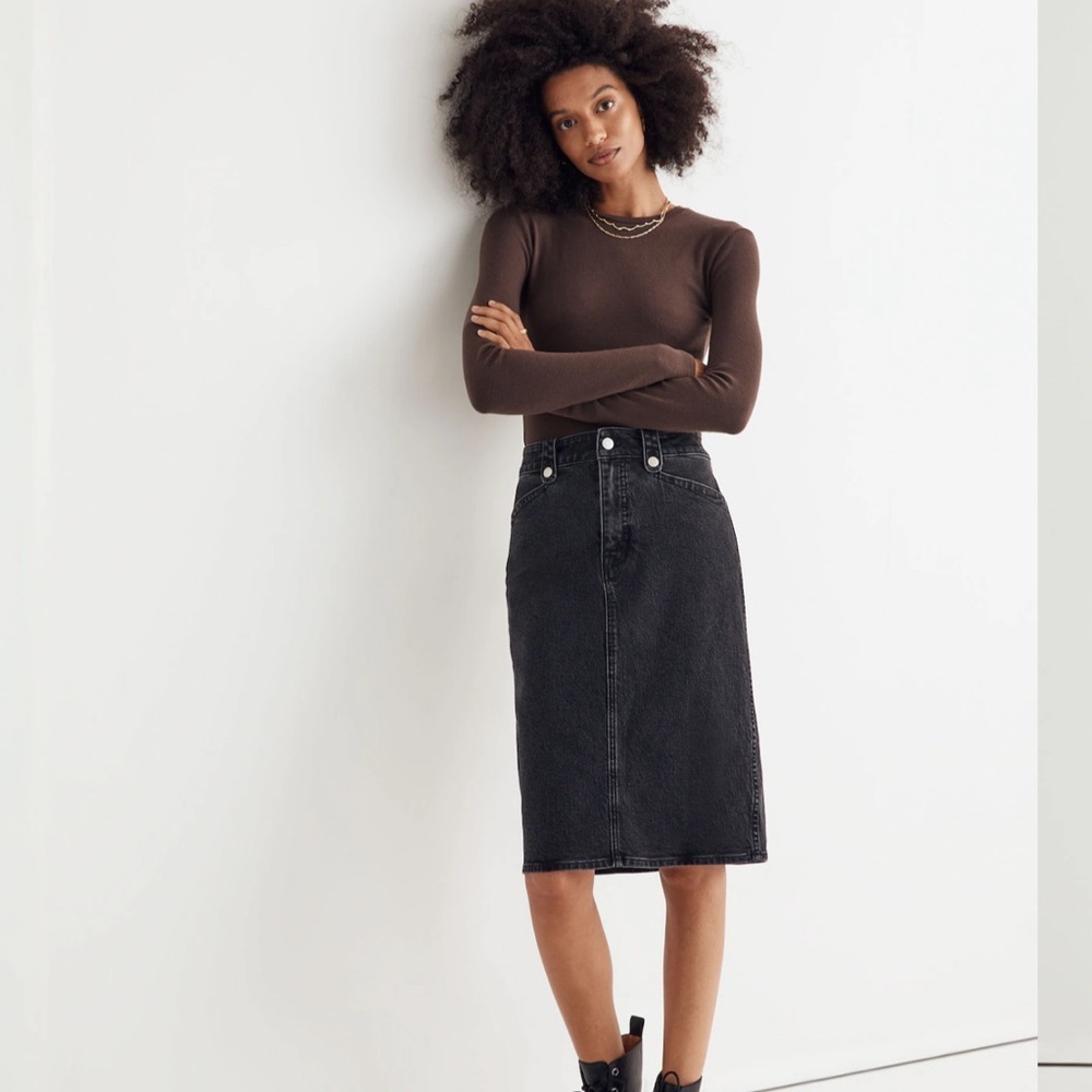 Madewell Denim High-Waisted Straight Charcoal Midi Skirt Workwear edition  30